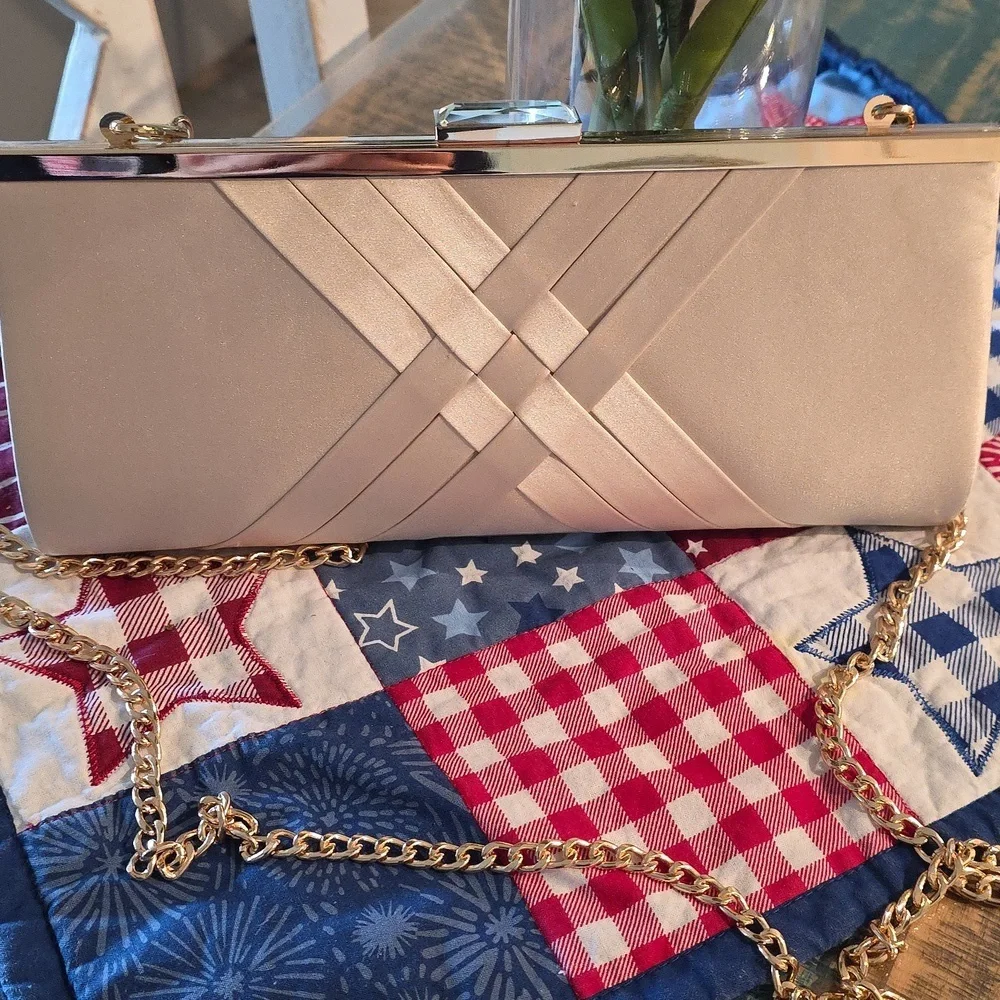 INC International Concepts Cream Satin Clutch or Crossbody - Picture 4 of 11